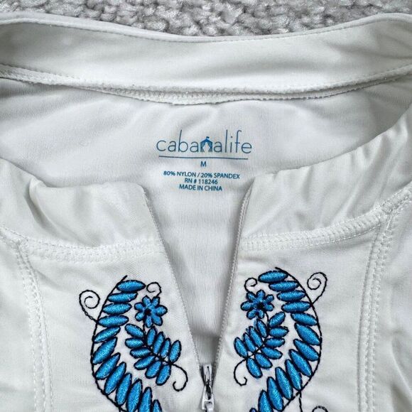 CabanaLife Ruched Rashguard Swim Cover Up White Blue - Picture 3 of 6